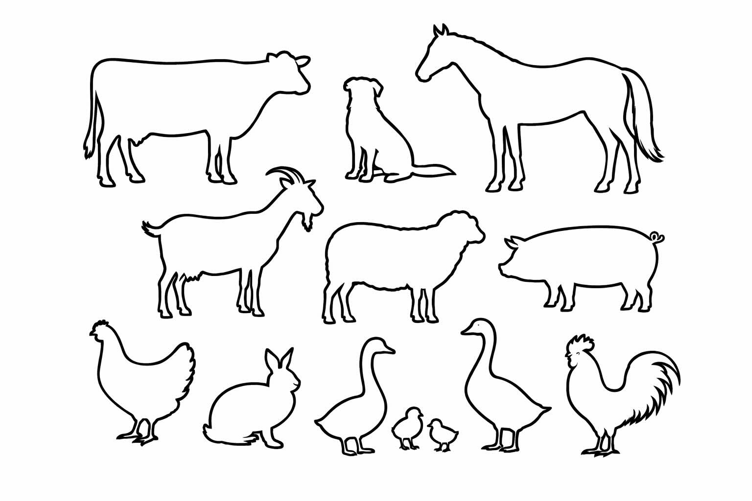 Farm animals silhouettes